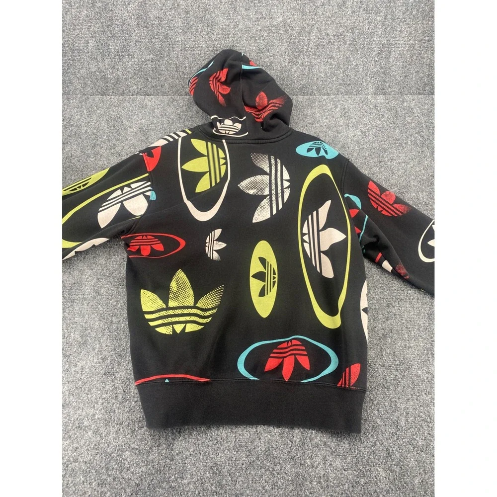 Adidas Originals Trefoil AOP Hoodie Mens Medium Black Multi Color Logo Pullover